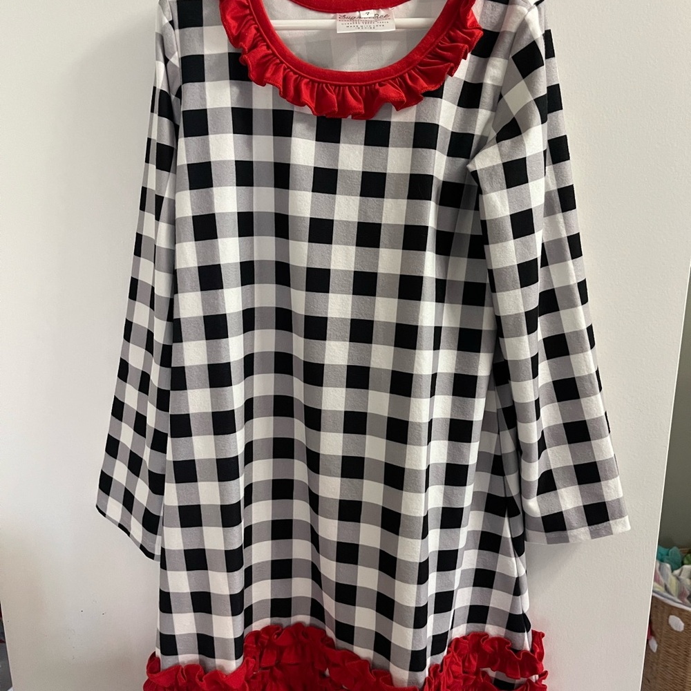 Black and White Checkered Dress with Red Accents